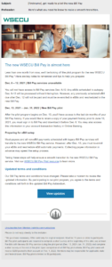 First email sent to pilot users before bill pay blackout period