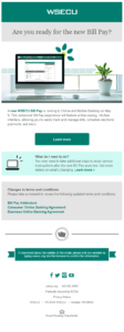 Screenshot of third conversion email announcing the upcoming release of a new bill pay platform