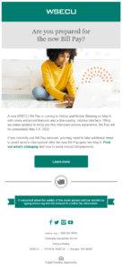 Screenshot of fourth conversion email announcing the upcoming release of a new bill pay platform