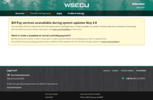 Notice posted in bill pay environment during blackout period