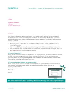 Direct-mail letter sent to highly impacted subgroup of legacy bill pay users